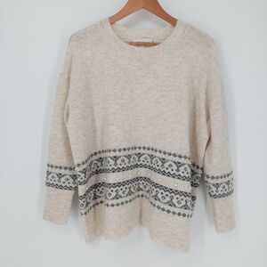 Cece Fair Isle Faux Pearl Rhinestone Sweater, Sz 1X